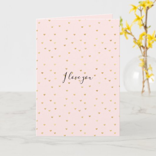 Goud Blush Roze Kleine Harten Liefde Kaart (Gele Bloem)