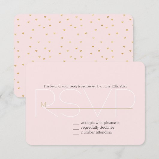 Goud Blush Roze Kleine Harten RSVP Kaartje (Voorkant / Achterkant)