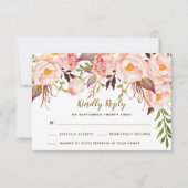  Goud Blush Roze Pioen Bruiloft RSVP Kaarten (Voorkant)