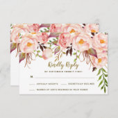  Goud Blush Roze Pioen Bruiloft RSVP Kaarten (Voorkant / Achterkant)