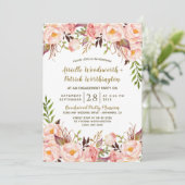 Goud Blush Roze Pioen Verlovingsfeest Uitnodiginge Kaart (Staand voorkant)