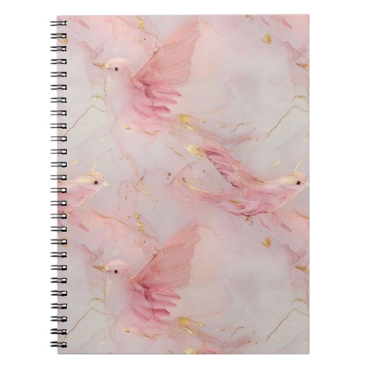 Goud Blush Roze Vogels Notitieboek (Voorkant)
