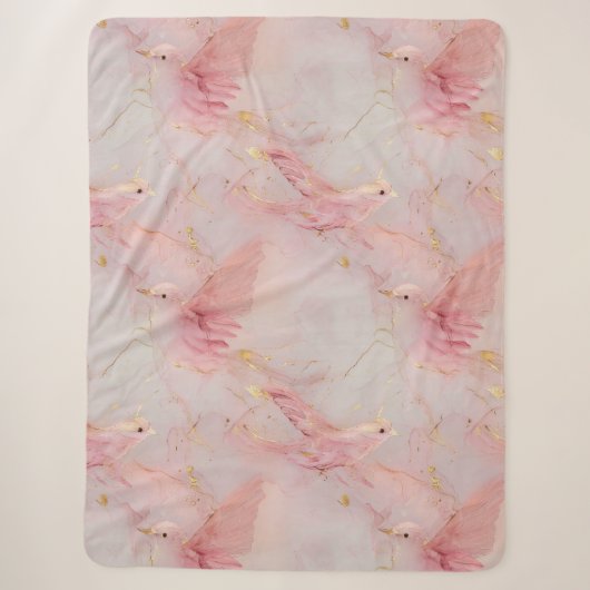 Goud Blush Roze Vogels Sherpa Deken (Voorkant)