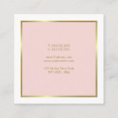 Goud Blush Roze Wit Elegant Modern Sjabloon Vierkante Visitekaartje (Achterkant)