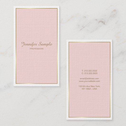 Goud Blush Roze Wit Modern Elegant Trendy Luxe Visitekaartje (Voorkant / Achterkant)