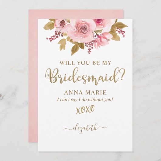 Goud Blush Roze word je mijn Bridesmaid? Kaart (Voorkant / Achterkant)