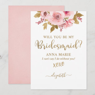 Goud Blush Roze word je mijn Bridesmaid? Kaart