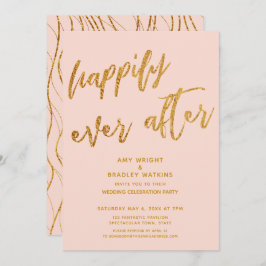 Goud Blush Trouwreceptie met een Happy End Kaart