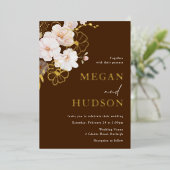Goud & Blush Wildbloemen Bruiloft Gouden Folie Uitnodiging (Staand Voorkant)