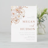 Goud & Blush Wildbloemen Bruiloft Roos Goud Folie Uitnodiging (Staand Voorkant)