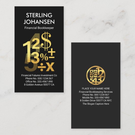Goud boekhoudkundige nummers symbolen visitekaartje (Voorkant / Achterkant)