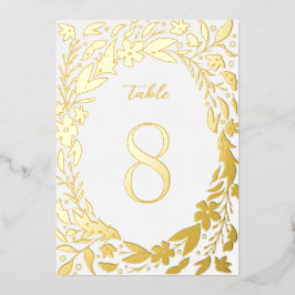 Goud Boho florale grens Tuinetabelnummers Folie Uitnodiging