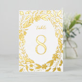 Goud Boho florale grens Tuinetabelnummers Folie Uitnodiging (Staand Voorkant)