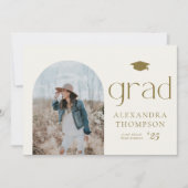 Goud Boho Minimalistische Boog Foto Afstuderen Kaart (Voorkant)