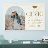 Goud Boho Minimalistische Boog Foto Afstuderen Spandoek (Beurs)