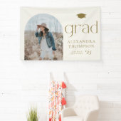 Goud Boho Minimalistische Boog Foto Afstuderen Spandoek (Insitu)