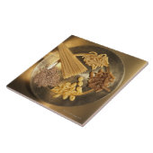 Goud Bord met deegwaren en tarwekorrels Tegeltje (Zijkant)