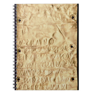 Goud bord met "kort" Etruscan-inscriptie, van Notitieboek