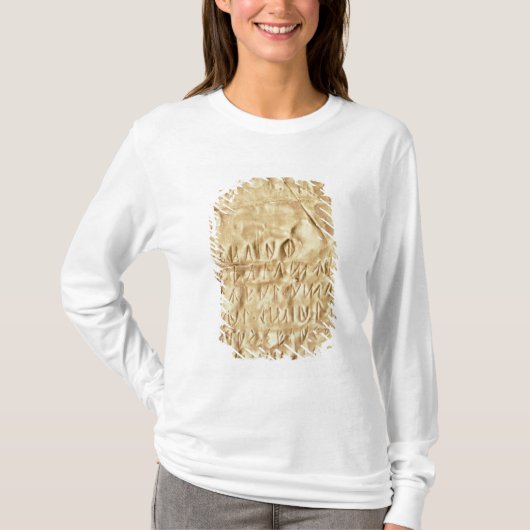 Goud bord met "kort" Etruscan-inscriptie, van T-shirt (Voorkant)