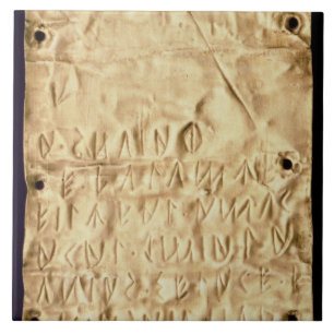 Goud bord met "kort" Etruscan-inscriptie, van Tegeltje