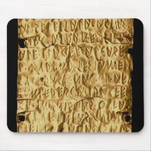 Goud bord met "langdurig" Etruscan-opschrift voor Muismat
