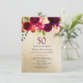 Goud & Bordeaux Bloem 50ste Huwelijksverjaardag Kaart (Staand voorkant)