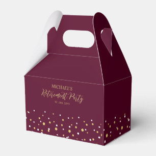 Goud & Bordeaux Confetti Modern Pensioenfeestje Bedankdoosjes