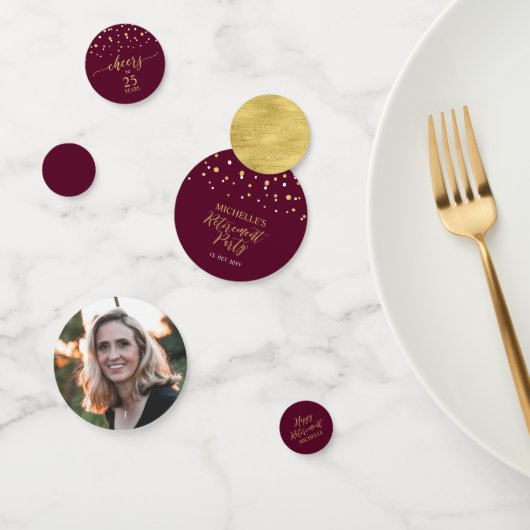 Goud & Bordeaux confetti moderne verjaardagsfeest (Groep)