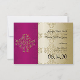Goud Bordeaux Damask Posh Bruiloft Save the Date