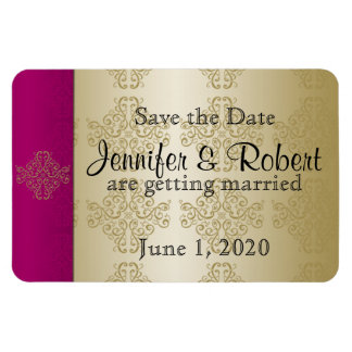 Goud Bordeaux Damask Posh Bruiloft Save the Date Magneet