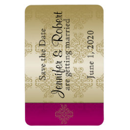 Goud Bordeaux Damask Posh Bruiloft Save the Date Magneet