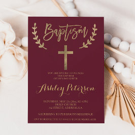 Goud bordeaux rood elegante typografie doop kaart