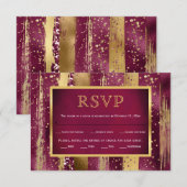 Goud, bordeaux streken, confetti bruiloft RSVP kaa (Voorkant / Achterkant)