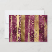 Goud, bordeauxrode streken, confetti bruiloft RSVP (Achterkant)