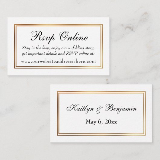 Goud Borded Wit RSVP Online Insert Kaarten (Voorkant / Achterkant)