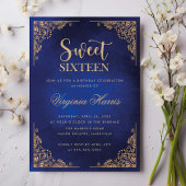 Goud  Border Blauw Sweet Sixteen 16 Verjaardag Kaart