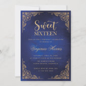 Goud  Border Blauw Sweet Sixteen 16 Verjaardag Kaart (Voorkant)