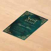 Goud  Border Groen Zoet Zestien 16 Verjaardag Acryl Uitnodigingen (Laagn)