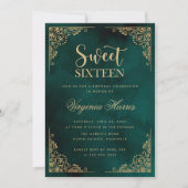Goud Border Groen Zoet Zestien 16 Verjaardag Kaart (Voorkant)