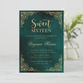 Goud Border Groen Zoet Zestien 16 Verjaardag Kaart (Staand voorkant)