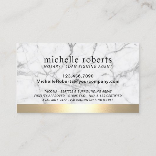 Goud border marmer van de notaris-ondertekenaar visitekaartje (Achterkant)