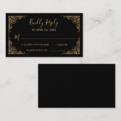 Goud  Border Zwart Sweet 16 Verjaardag RSVP Informatiekaartje (Voorkant / Achterkant)