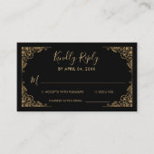 Goud  Border Zwart Sweet 16 Verjaardag RSVP Informatiekaartje (Voorkant)