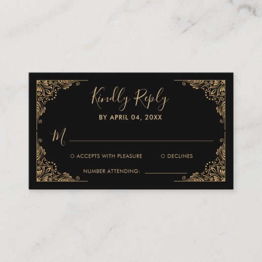 Goud  Border Zwart Sweet 16 Verjaardag RSVP Informatiekaartje (Voorkant)