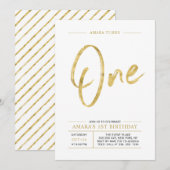 Goud | Borstel belettering een 1e verjaardagsfeest Kaart (Voorkant / Achterkant)