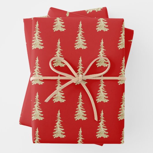 Goud bos met bomen op holiday Red Wrapping Inpakpapier Vel (In situ)