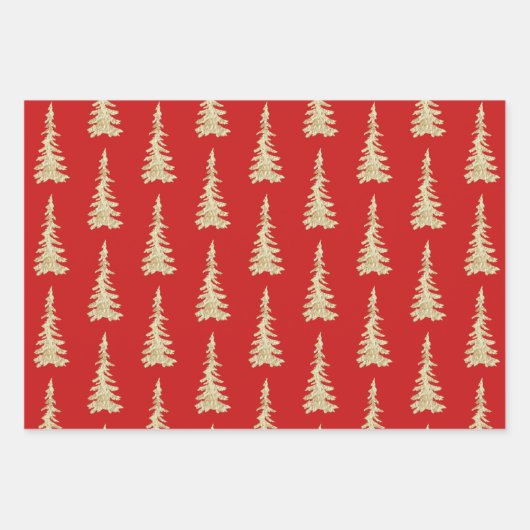 Goud bos met bomen op holiday Red Wrapping Inpakpapier Vel (Voorkant 3)