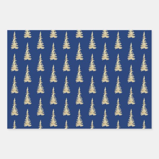 Goud bos met bomen op marineblauw inpakpapier vel (Voorkant)