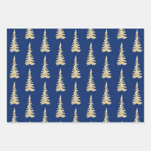 Goud bos met bomen op marineblauw inpakpapier vel (Voorkant 3)