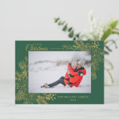 Goud  Botanisch Lijst Foto Vrolijk Kerstfeest Feestdagenkaart (Staand voorkant)